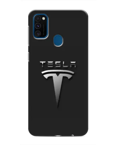 Чехол для Samsung Galaxy M30s (M307) с картинкой «Стальной логотип Tesla»