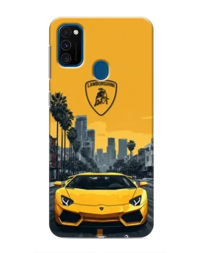 Чехол для Samsung Galaxy M31 с картинкой «Желтый Lamborghini город»