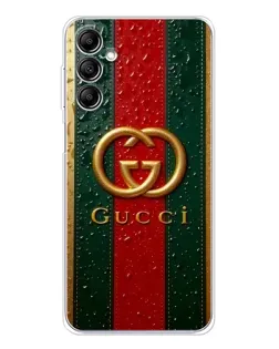 Чехол для Samsung Galaxy M36 с картинкой «Gucci — фирменная полоса и золото»