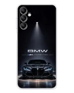 Чехол для Samsung Galaxy M36 с картинкой «BMW сквозь ночной город»