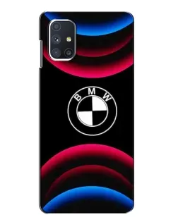 Чехол для Samsung Galaxy M51 с картинкой «Логотип BMW и неоновые дуги»