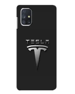 Чехол для Samsung Galaxy M51 с картинкой «Стальной логотип Tesla»