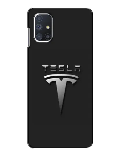 Чехол для Samsung Galaxy M51 с картинкой «Стальной логотип Tesla»
