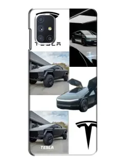 Чехол для Samsung Galaxy M51 с картинкой «Коллаж Cybertruck Tesla»