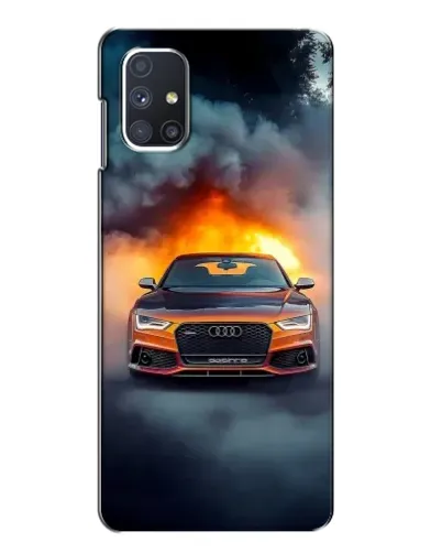 Чехол для Samsung Galaxy M51 с картинкой «Audi в огненном дыму»