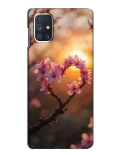 Чохол для Samsung Galaxy M51 з картинкою «Рожевий цвіт  сердечко на тлі заходу»