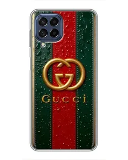 Чехол для Samsung Galaxy M53 (5G) (M536B) с картинкой «Gucci — фирменная полоса и золото»