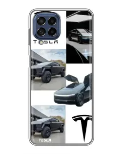 Чехол для Samsung Galaxy M53 (5G) (M536B) с картинкой «Коллаж Cybertruck Tesla»