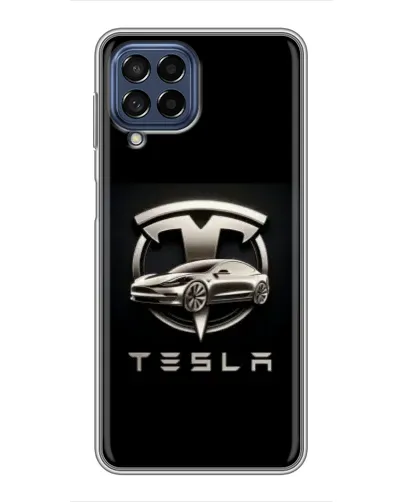Чехол для Samsung Galaxy M53 (5G) (M536B) с картинкой «Tesla — серебристое авто»