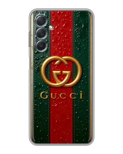 Чехол для Samsung Galaxy M54 (5G) с картинкой «Gucci — фирменная полоса и золото» Чехол для Samsung Galaxy M54 (5G) с картинкой «Gucci — фирменная полоса и золото»
