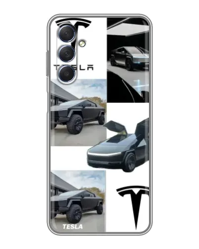 Чехол для Samsung Galaxy M54 (5G) с картинкой «Коллаж Cybertruck Tesla»