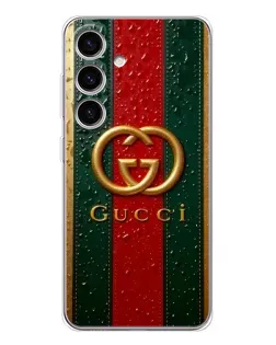 Чехол для Samsung Galaxy M56 с картинкой «Gucci — фирменная полоса и золото»