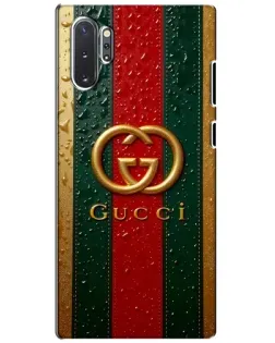 Чехол для Samsung Galaxy Note 10 Plus с картинкой «Gucci — фирменная полоса и золото» Чехол для Samsung Galaxy Note 10 Plus с картинкой «Gucci — фирменная полоса и золото»