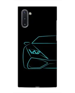 Чехол для Samsung Galaxy Note 10 с картинкой «Голубой силуэт Lamborghini»