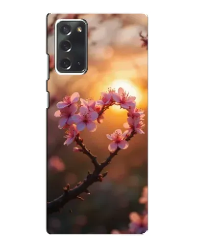 Чехол для Samsung Galaxy Note 20 с картинкой «Розовый цвет сердце на фоне заката»