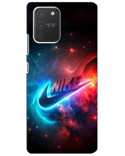 Чехол для Samsung Galaxy S10 Lite с картинкой «Огненный логотип Nike»
