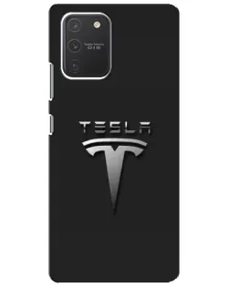 Чехол для Samsung Galaxy S10 Lite с картинкой «Стальной логотип Tesla»