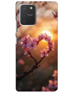 Чехол для Samsung Galaxy S10 Lite с картинкой «Розовый цвет сердце на фоне заката»