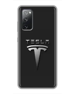 Чохол для Samsung Galaxy S20 FE з картинкою «Сталевий логотип Tesla»