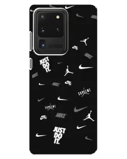 Чехол для Samsung Galaxy S20 Ultra с картинкой «Nike Black Pattern»