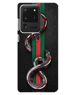 Чехол для Samsung Galaxy S20 Ultra с картинкой «Gucci — змея на полосе» Чехол для Samsung Galaxy S20 Ultra с картинкой «Gucci — змея на полосе»
