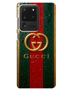Чехол для Samsung Galaxy S20 Ultra с картинкой «Gucci — фирменная полоса и золото» Чехол для Samsung Galaxy S20 Ultra с картинкой «Gucci — фирменная полоса и золото»
