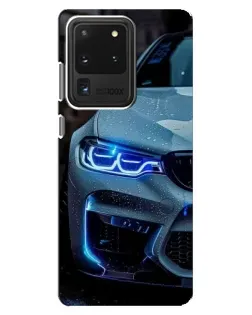 Чехол для Samsung Galaxy S20 Ultra с картинкой «Взгляд BMW с синими фарами» Чехол для Samsung Galaxy S20 Ultra с картинкой «Взгляд BMW с синими фарами»