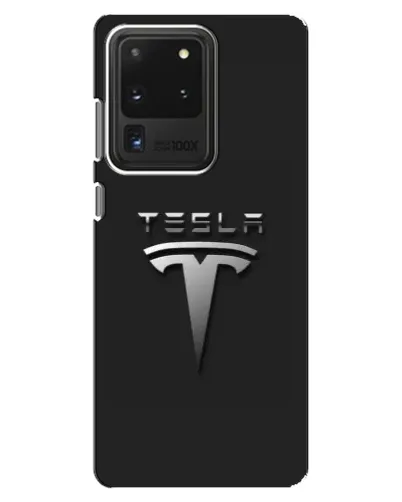 Чехол для Samsung Galaxy S20 Ultra с картинкой «Стальной логотип Tesla»