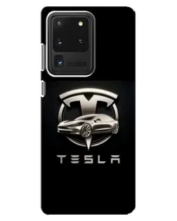 Чехол для Samsung Galaxy S20 Ultra с картинкой «Tesla — серебристое авто» Чехол для Samsung Galaxy S20 Ultra с картинкой «Tesla — серебристое авто»