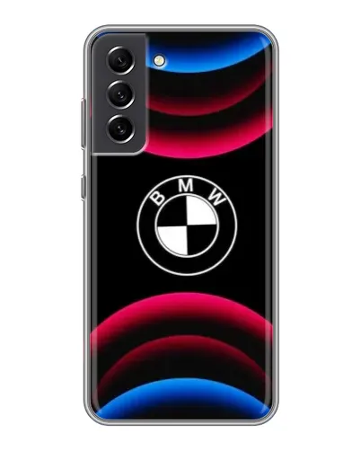 Чехол для Samsung Galaxy S21 FE с картинкой «Логотип BMW и неоновые дуги»