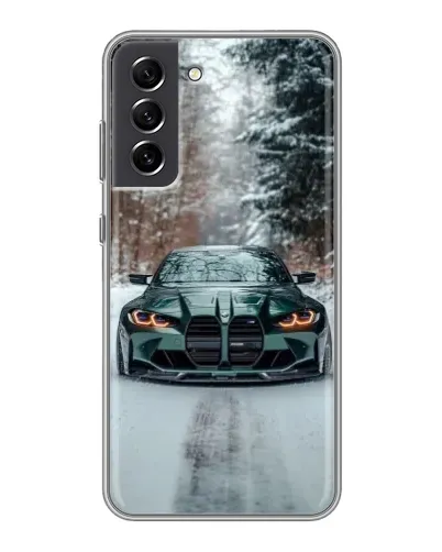 Чехол для Samsung Galaxy S21 FE с картинкой «BMW в зимнем лесу»
