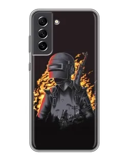 Чехол для Samsung Galaxy S21 FE с картинкой «PUBG — огненный силуэт»