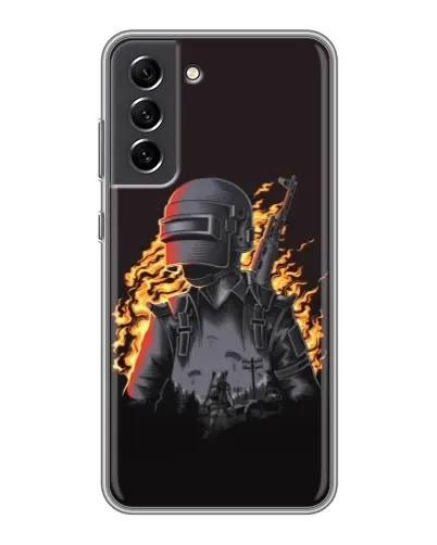 Чехол для Samsung Galaxy S21 FE с картинкой «PUBG — огненный силуэт» Чехол для Samsung Galaxy S21 FE с картинкой «PUBG — огненный силуэт»