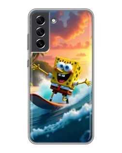 Чехол для Samsung Galaxy S21 FE с картинкой «Губка Боб серфингист»
