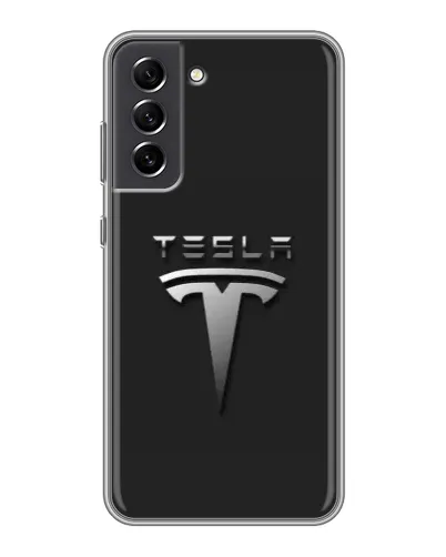 Чехол для Samsung Galaxy S21 FE с картинкой «Стальной логотип Tesla» Чехол для Samsung Galaxy S21 FE с картинкой «Стальной логотип Tesla»