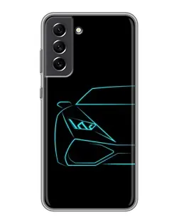 Чехол для Samsung Galaxy S21 FE с картинкой «Голубой силуэт Lamborghini»