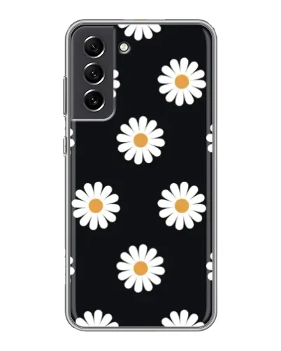 Чехол для Samsung Galaxy S21 FE с картинкой «Ромашки на черном»