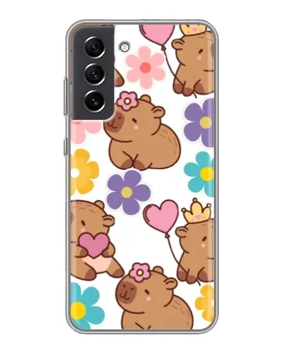 Чехол для Samsung Galaxy S21 FE с картинкой «Цветочный паттерн капибар» Чехол для Samsung Galaxy S21 FE с картинкой «Цветочный паттерн капибар»