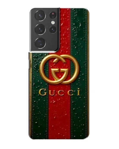 Чехол для Samsung Galaxy S21 Plus с картинкой «Gucci — фирменная полоса и золото» Чехол для Samsung Galaxy S21 Plus с картинкой «Gucci — фирменная полоса и золото»