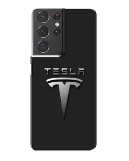 Чехол для Samsung Galaxy S21 Plus с картинкой «Стальной логотип Tesla»