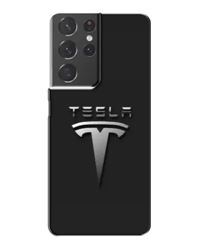 Чехол для Samsung Galaxy S21 Plus с картинкой «Стальной логотип Tesla»