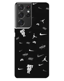 Чехол для Samsung Galaxy S21 ultra с картинкой «Nike Black Pattern» Чехол для Samsung Galaxy S21 ultra с картинкой «Nike Black Pattern»