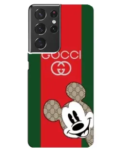 Чехол для Samsung Galaxy S21 ultra с картинкой «Gucci — полосы и Микки»