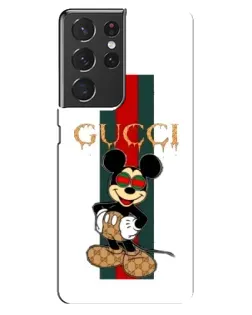 Чехол для Samsung Galaxy S21 ultra с картинкой «Микки Маус Gucci — полосы»