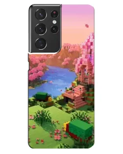 Чехол для Samsung Galaxy S21 ultra с картинкой «Розовое дерево Minecraft» Чехол для Samsung Galaxy S21 ultra с картинкой «Розовое дерево Minecraft»