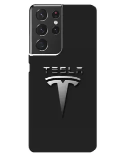 Чехол для Samsung Galaxy S21 ultra с картинкой «Стальной логотип Tesla» Чехол для Samsung Galaxy S21 ultra с картинкой «Стальной логотип Tesla»