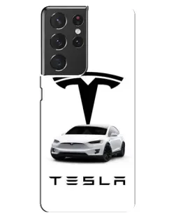 Чехол для Samsung Galaxy S21 ultra с картинкой «Tesla White Style» Чехол для Samsung Galaxy S21 ultra с картинкой «Tesla White Style»