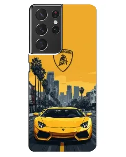 Чехол для Samsung Galaxy S21 ultra с картинкой «Желтый Lamborghini город»