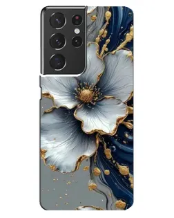 Чехол для Samsung Galaxy S21 ultra с картинкой «Белый цветок и золотой флюид»