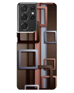 Чехол для Samsung Galaxy S21 ultra с картинкой «Коричневые объемные квадраты»